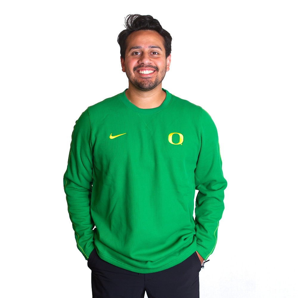 Classic Oregon O, Nike, Green, Long Sleeve, Performance/Dri-FIT, Men, Football, Coaches, Heavy brushed, Waffle fleece, T-Shirt, 797549